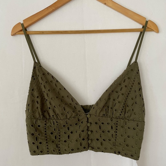 BAR III Sz Lg Eyelet Forest Green Lined Bralette Smocked Back Adjustable Straps - Picture 8 of 8